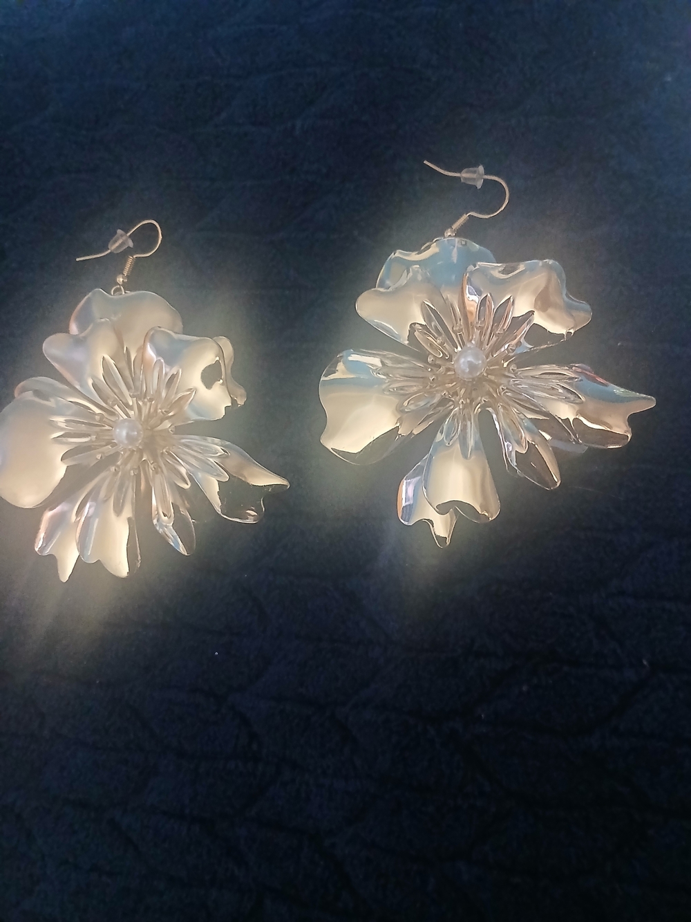 Gold Floral Drop Earrings with Pearl Center - Women Jewelry